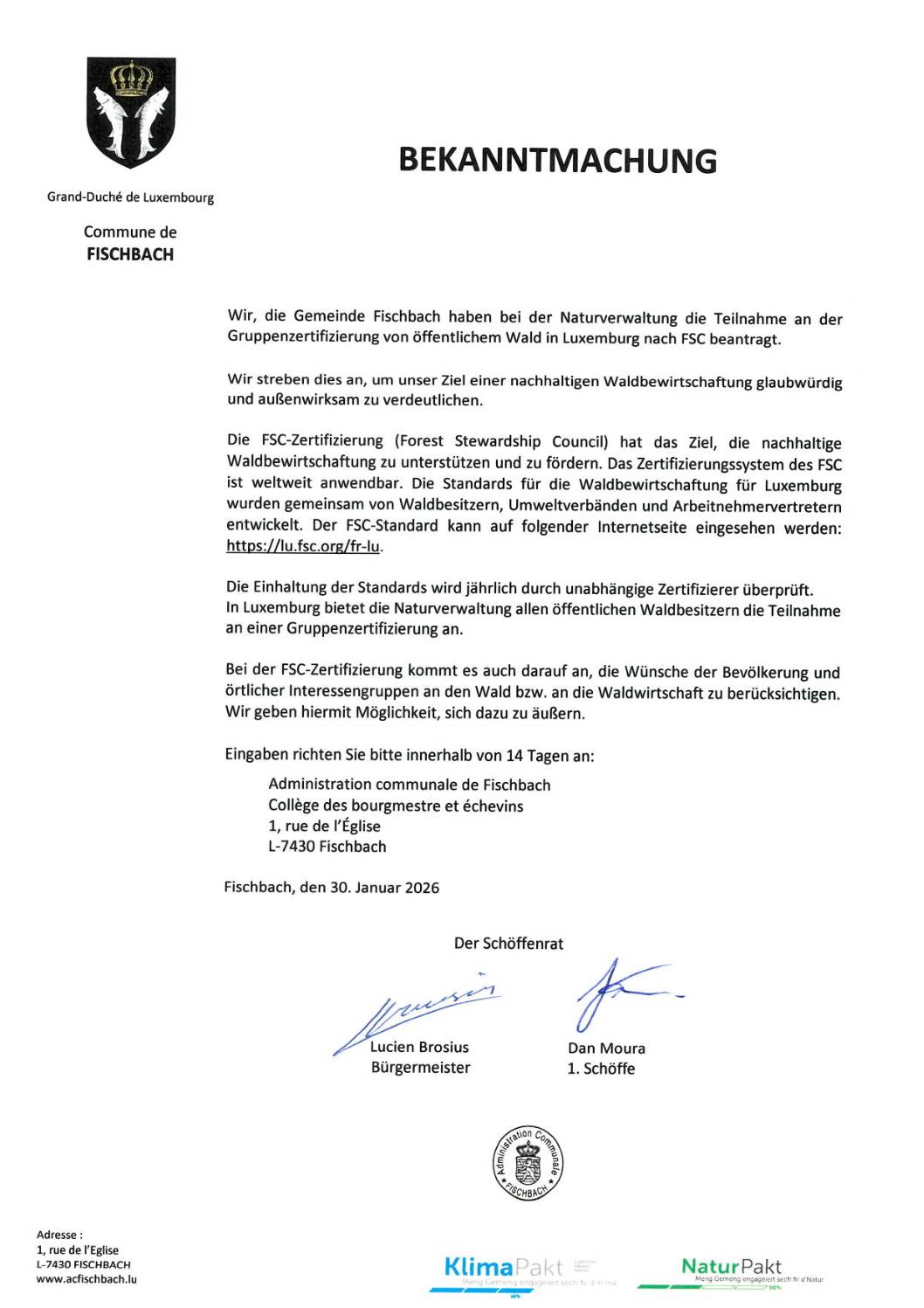 Gruppenzertifizierung von öffentlichem Wald in Luxemburg