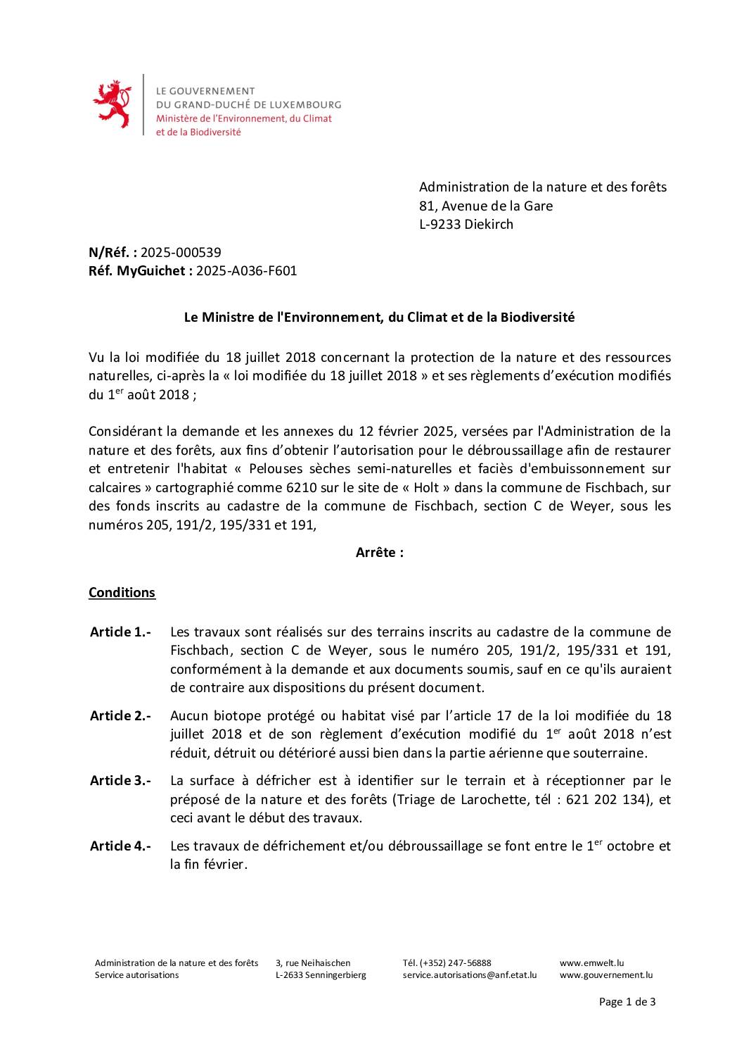 l’autorisation pour le débroussaillage afin de restaurer et entretenir l&rsquo;habitat « Pelouses sèches semi-naturelles et faciès d’embuissonnement sur calcaires » à Weyer