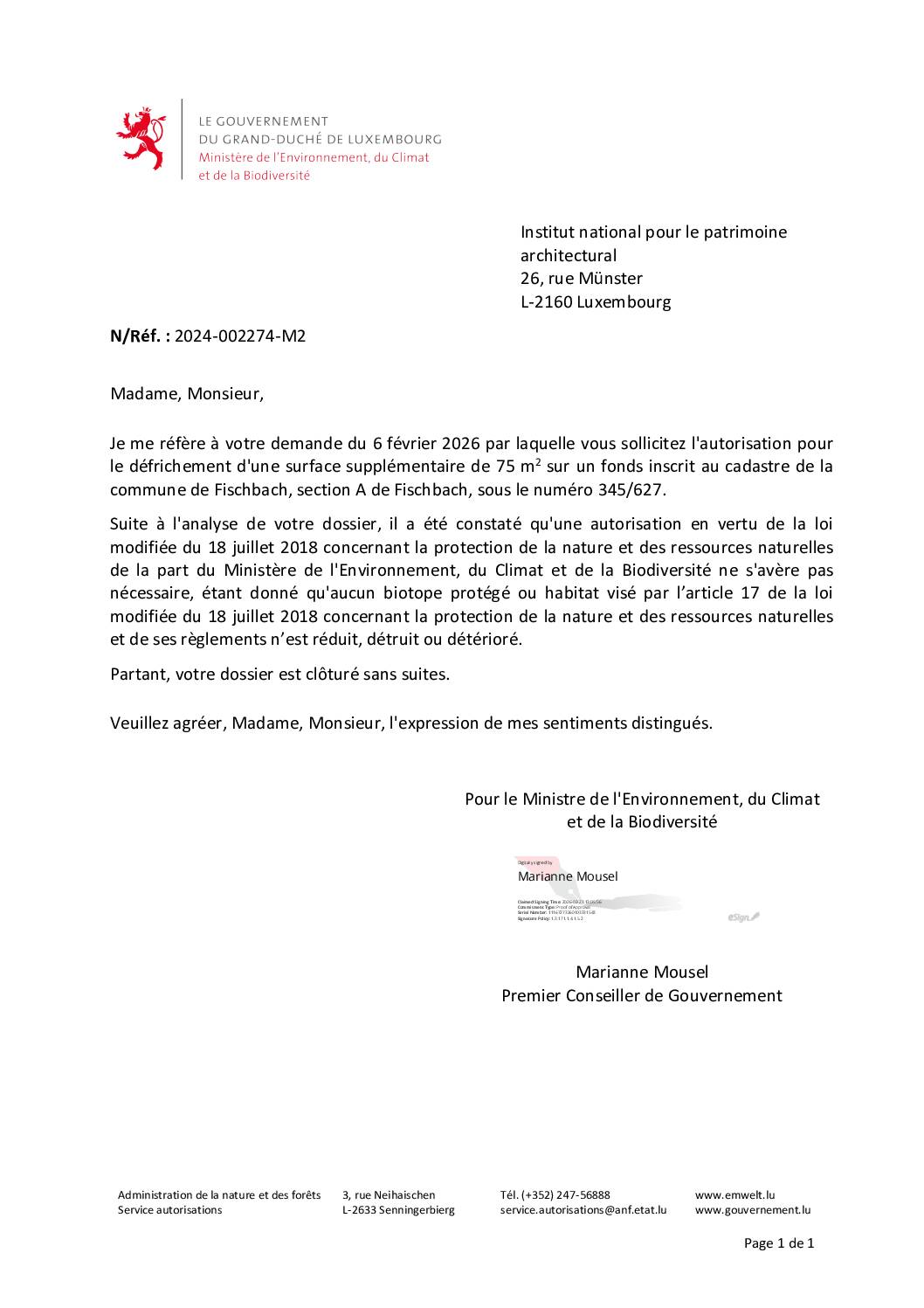 Autorisation pour le défrichement d&rsquo;une surface supplémentaire de 75 m2 à Fischbach