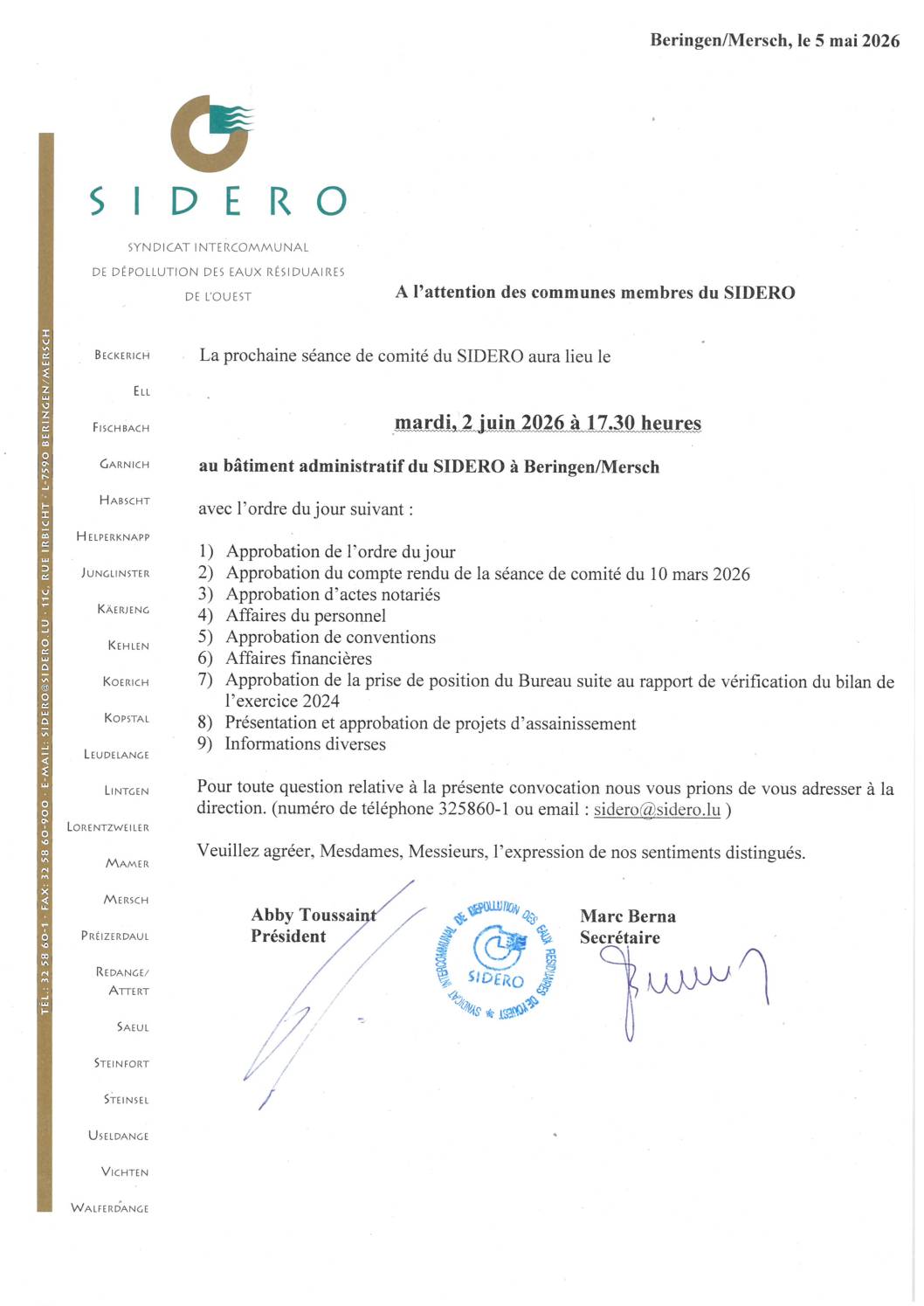 comité du SIDERO du 2 juin 2026