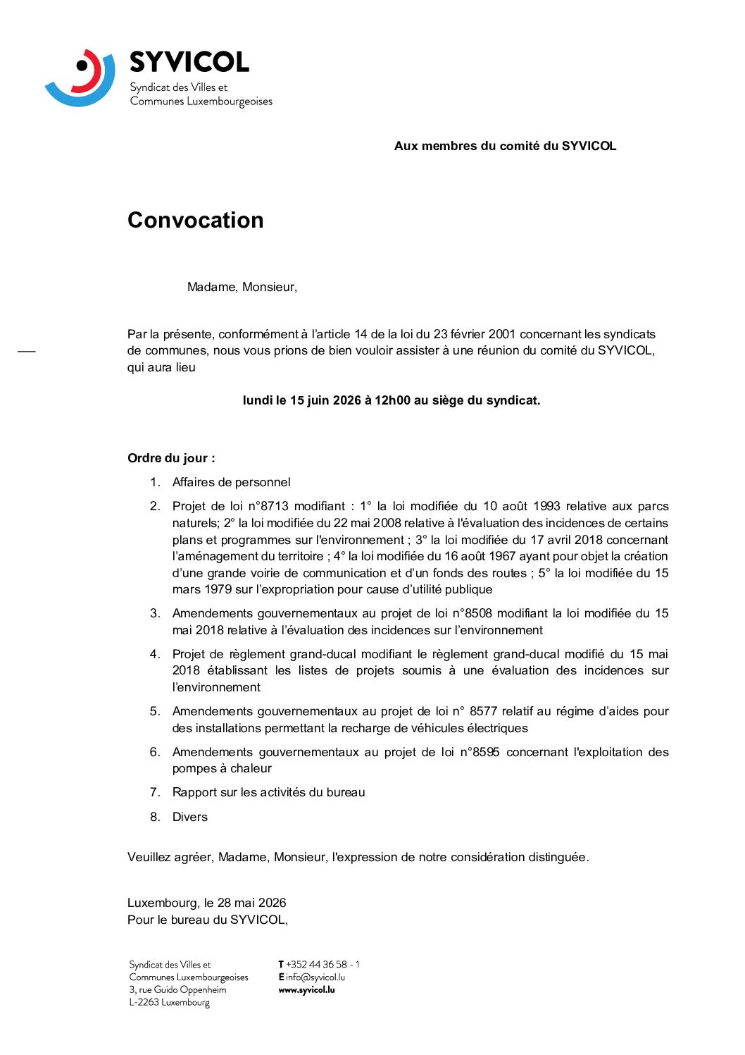 Comité SYVICOL - 15 juin 2026