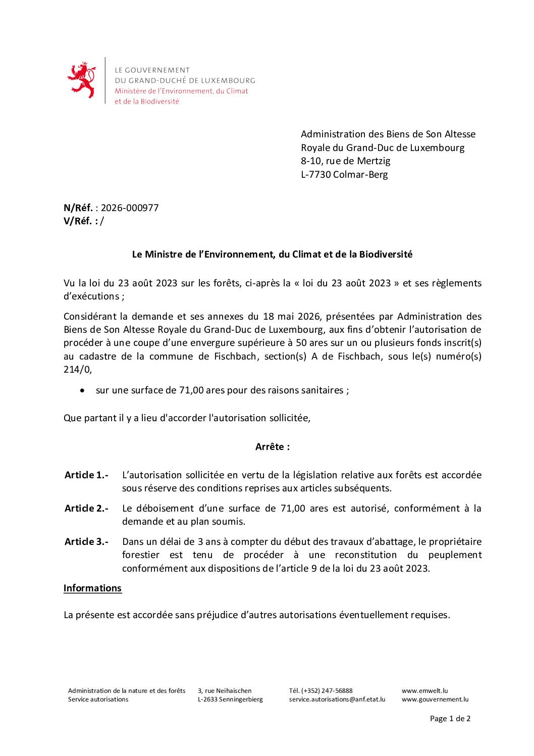 Autorisation pour une coupe d’une envergure à Fischbach