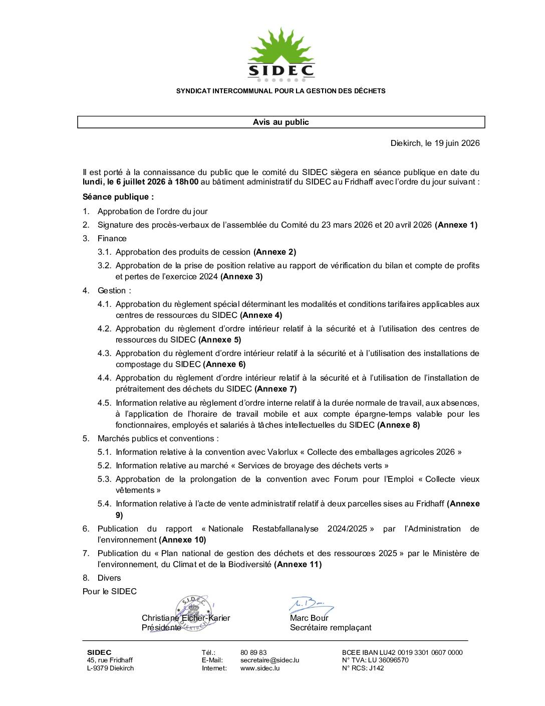 Comité syndical du SIDEC du 6 juillet 2026