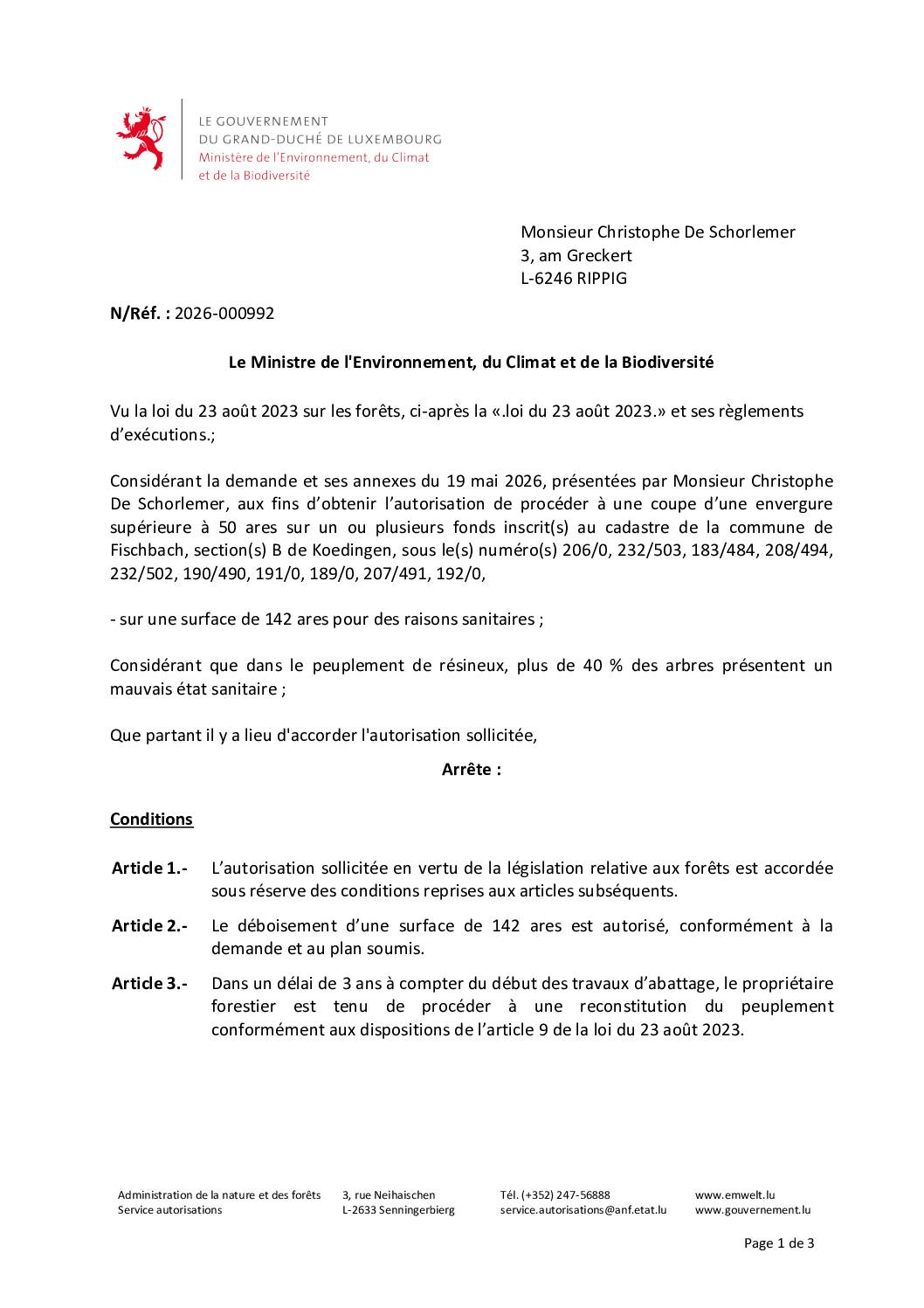 Coupe d’une envergure supérieure à 50 ares à Fischbach