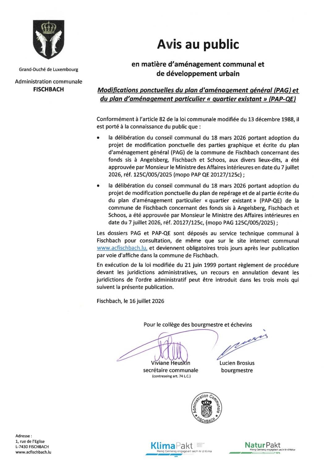 Modifications ponctuelles du PAG et PAP-QE