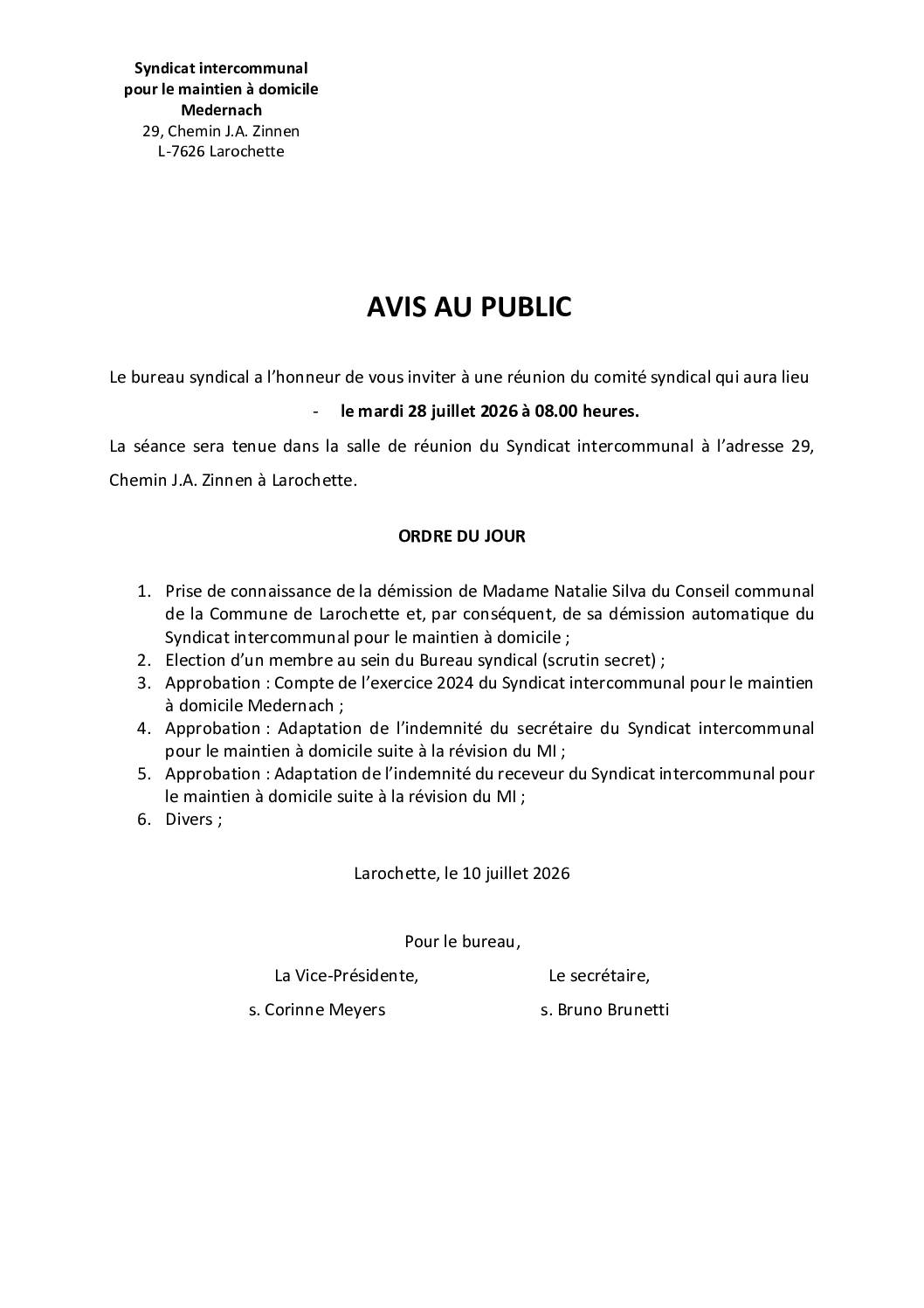 SIMAD, comité du 28 juillet 2026