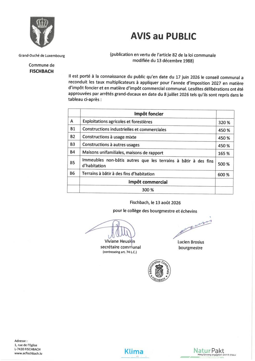 Impôt foncier & impôt commercial 2027