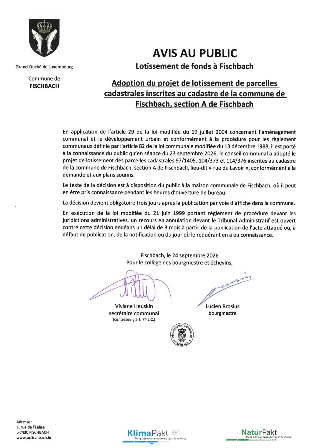 Lotissement de Fonds à Fischbach