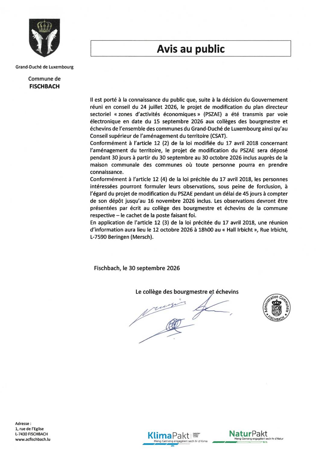 Projet de modification du plan directeur sectoriel « zones d'activités économiques »