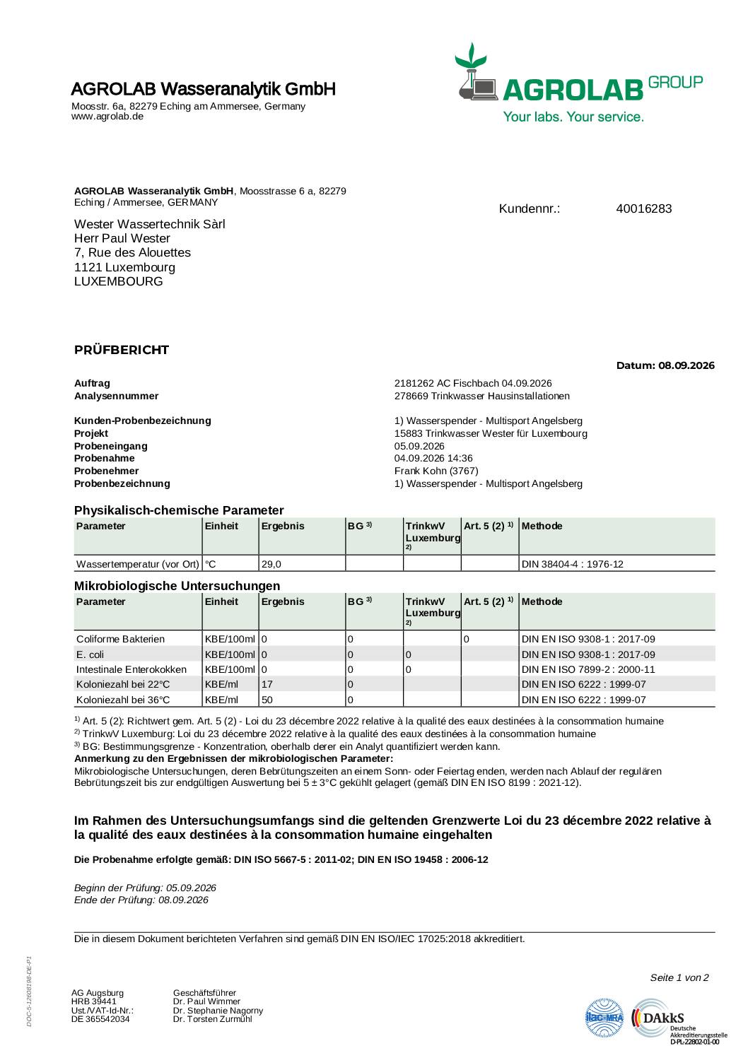 Trinkwasserspender Schule Angelsberg