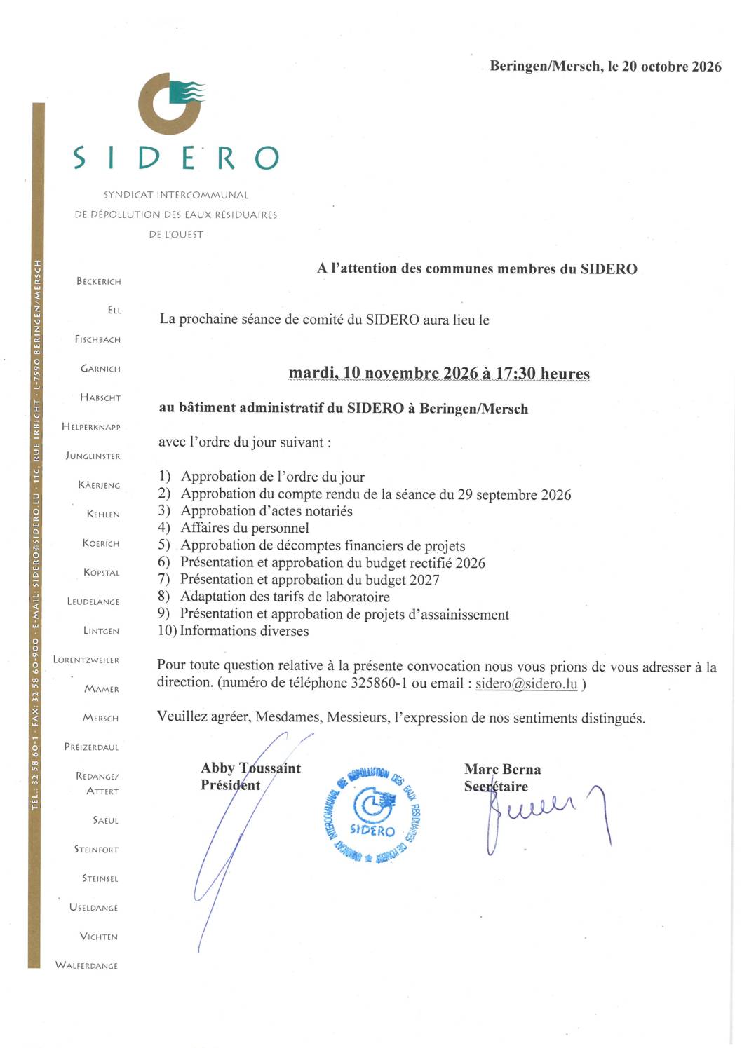 Komiteessitzung vum SIDERO 10/22/2026